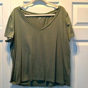 XL Tall Dark Green Short Sleeve Cropped T-Shirt V-Neck Gap Organic Cotton